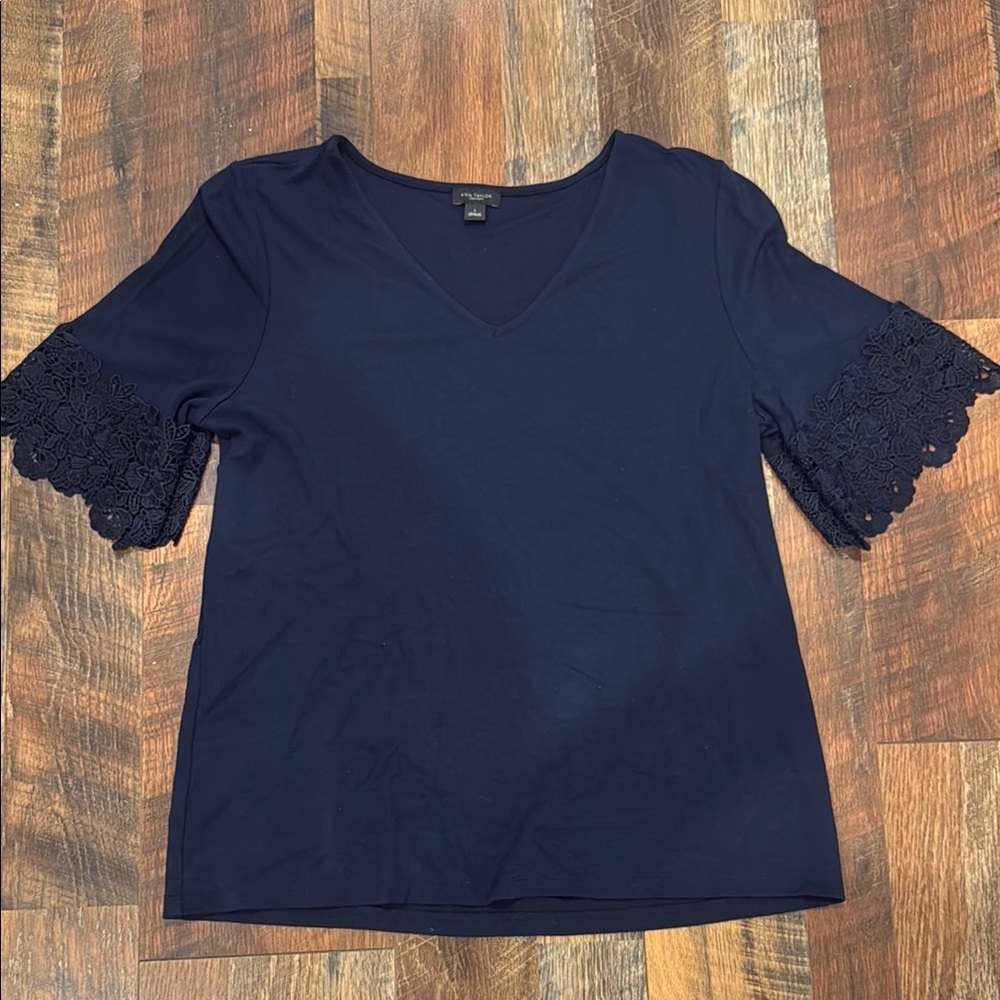 Ann Taylor Navy Lace Sleeve Top